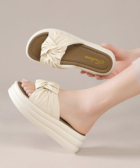 リボン厚底サンダル レディース 美脚夏靴 ボリュームソール ねじりサンダル 履きやすいサマーサンダル 軽量 コンフォートきれいめサンダル 韓国風 ビーチサンダル海 80MOJUX-001